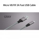 Wholesale Micro V8V9 3A Fast Charge Metal Nylon Woven Aluminum USB Cable 3ft (Gray)